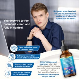 NURAFUSE Liposomal Magnesium Glycinate, Magnesium Citrate, Vitamin D3, Vitamin B12 Liquid Drops – Ultra Potent, Raspberry Taste – 2 FL OZ (60ml)
