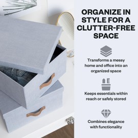 Bigso Ulrika, Set of 2 - Large Storage Box (10.4 x 14.4 x 5.7in) and Small Storage Box (9.8 x 13.4 x 5.5in) - Decorative Storage Boxes With Lids - Memory Box for Keepsakes - Ash