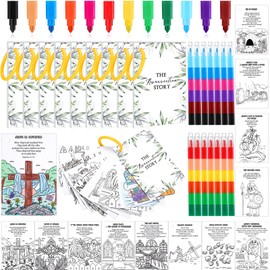 Tellingyou 30 Set Easter Christian Coloring Books Bulk for Kids Mini Religious Bible Resurrection Story Coloring Book with Stacking Rainbow Crayons Easter DIY Crafts Sunday School Classroom Activity