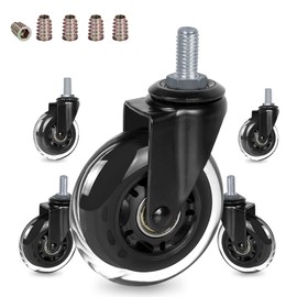 3" Thread Screw in Office Chair Caster Wheels, 3/8"-16x1(Not Metric M10), Safe for All Floors, PU Rubber Furniture,Carts Stem Caster Wheels,No Scratch,650Lbs Weight Capacity
