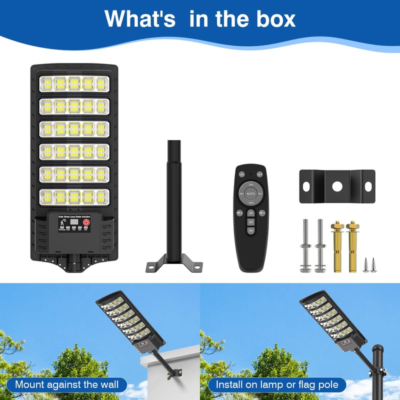 Solar Street Lights Outdoor Waterproof,48000LM 320°Wide Angle Flood Light, LED