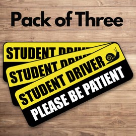 STIXORAMA Student Driver Sticker (No Magnet) - Yellow Vinyl, Reusable, 3-Pack - Please Be Patient Sticker Safety Signs for New Driver - Student Driver Window Cling - Cars