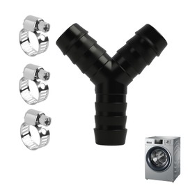 2-Way Y-Splitter for Drain Hoses, 3/4 Inch (19 mm) Connection, Includes 3 Hose Clamps, Washing Machine Connection, Plastic Hose Distributor, for Washing Machines and Dishwashers