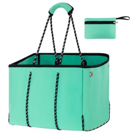 Hirooms Neoprene Bag Large Multipurpose Beach Bag Neoprene Tote Bag Stylish Gym Women Shoulder Bag With Small Purse (Green, Large)