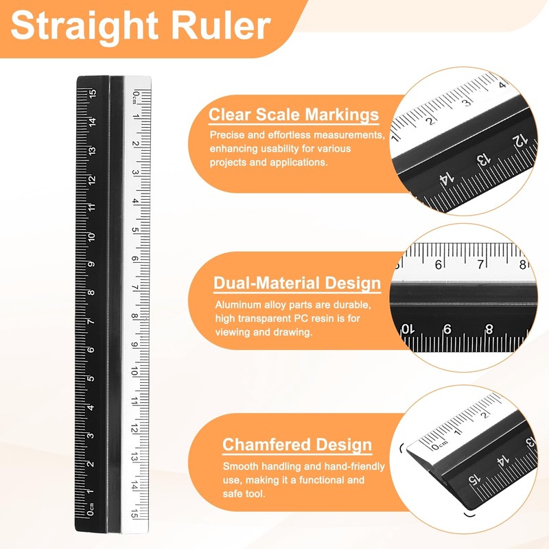 sourcing map Folding and Straight Ruler Kit 30/15cm Metric Aluminum