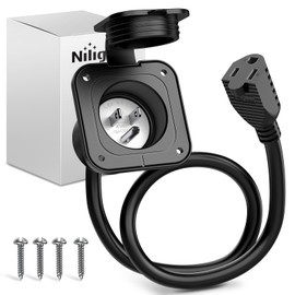Nilight 15 AMP RV Power Flanged Inlet 125V AC Port Shore Receptacle with Extension Cord ETL Listed NEMA 5-15P Plug 5-15R Female Outlet for RV Camper Generator Shed Motorhome