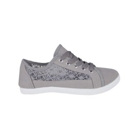 Crochet Panelled Plimsoll Trainers (Grey, UK 4) 3297-GRY-4