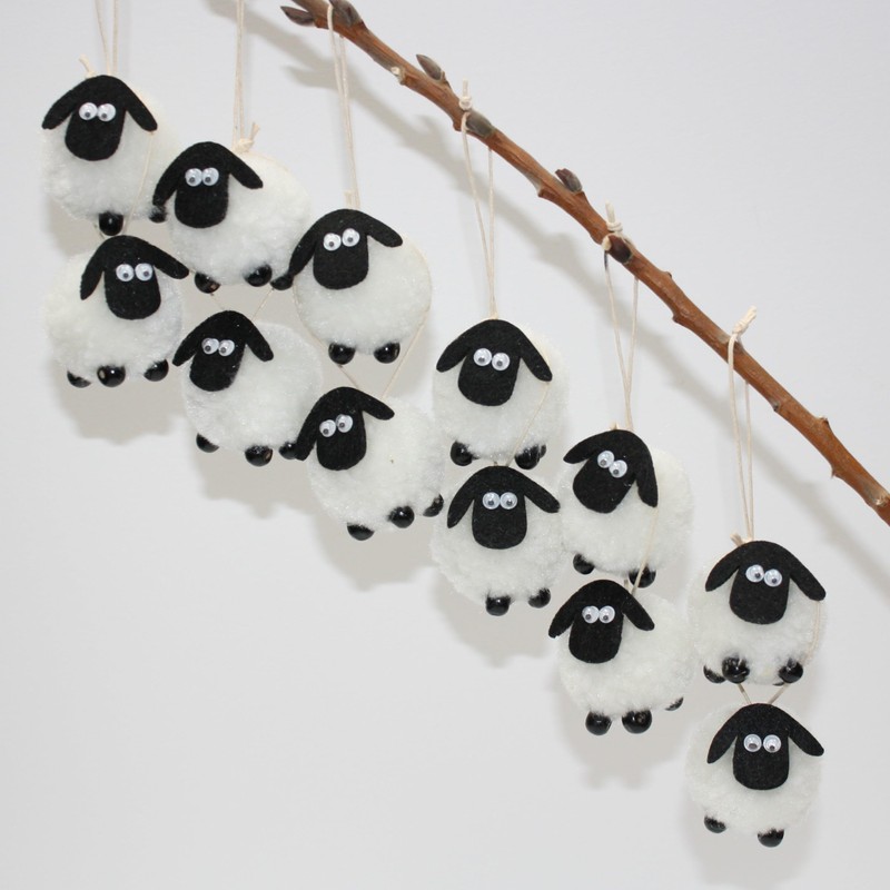 Home Decoration Plush Lamb Pendants Hanging Ornament 12 Pack