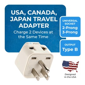 OREI USA, Japan, Philippines & More (Type B) Travel Adapter Plug - 2 in 1 - CE Certified - RoHS Compliant - 2 Pack - White Color (DB-5-2PK)