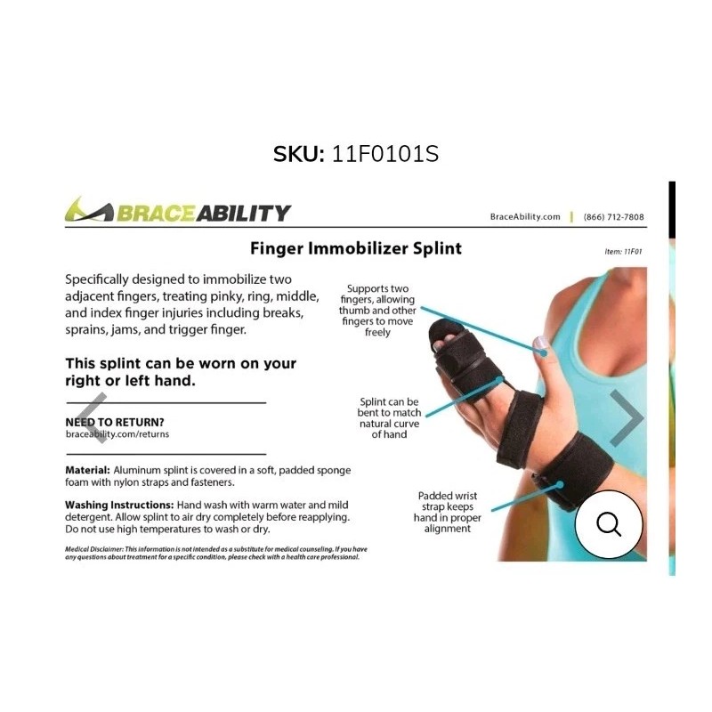 Braceability Finger Immobilizer Splint for Index, Middle, Ring or Pinky
