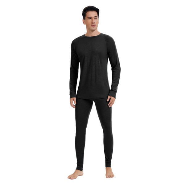 woolcano Men's Merino Thermal Set, 100% Wool Base Layer Lightweight