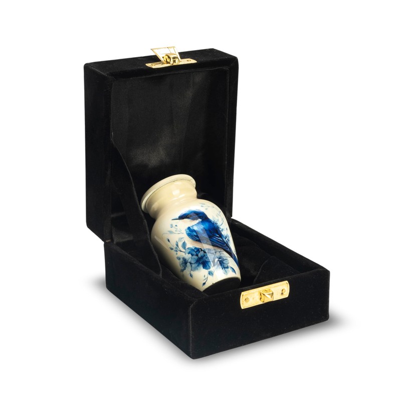 Small Urns for Human Ashes Keepsake Blue Bird White