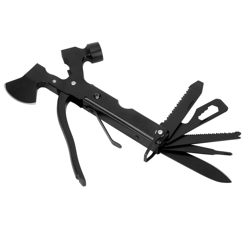 15In1 Axe Hammer MultiFunctional Camping Survival Screwdrivers Pliers Bottle Opener(Black