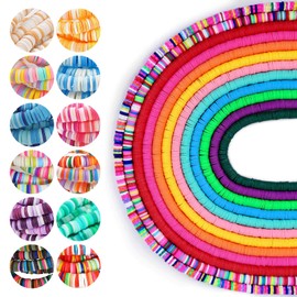 Flat Beads Colourful Clay Beads for Threading Jewellery Making Set for Necklaces, Bracelets, Earrings, Jewellery Making DIY Adults Children (10 Pieces, Approximately 320 to 350 Pieces per Piece)