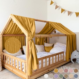 lilimaus House Bed Canopy with Gold Appliqué [in 12 Colours] Bed Canopy House Bed Made of 100% Cotton Muslin - Fabric Canopy for House Bed Decoration Girls and Boys - Canopy for House Bed Children's