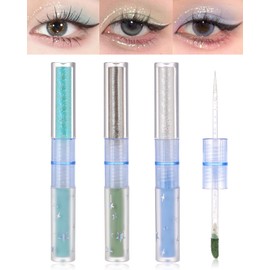 Liquid Matte Glitter Eye Shadow, Shimmer Matte Liquid EyeShadow Kit - 3 Pieces High Pigmented Velvet Cream Eyeliner Stick, Quick Drying Long Lasting Create Multi Dimensional Korean Eye Makeup-C