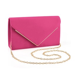 ERKOON Clutch for Wedding, Clutches, Evening Bag, Clutch Bag, Formal Party Handbag for Wedding, Party, Cocktail, Prom, Shoulder Bag, Faux Suede with Removable Chain, New Hot Pink