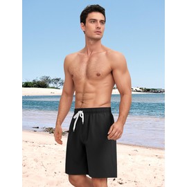 YnimioAOX Men’s Swim Trunks with Compression Liner 9 Inch Bathing Suits 2 in 1 Quick Dry Board Shorts with Pockets,Black,M