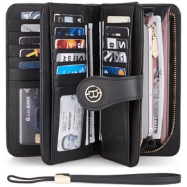 BOSTANTEN Womens Wallet Genuine Leather Large Capacity Wristlet Clutch Purse Credit Card Holder with RFID Blocking Beige