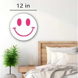 Cute Teenage Girl Room Smiling Face Decorative Mirror Academy Style Smile Dark Pink Room Decoration Aesthetics Mirror Prep Room Decoration 12 inch Fashion Round Bedroom Acrylic Wall Mirror Youth Room