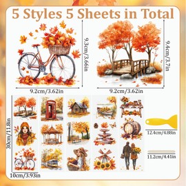 WANDIC 5 Sheets Rub On Transfer Stickers, Autumn People and Scenery Theme Decals Waterproof Stickers for Postcard Furniture Scrapbooking, 10 * 30cm