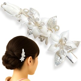 Hair Ornament, Neat Lily Motif x Elegant Texture, Hair Clip, Kimono, Wedding & JuJu (Silver)