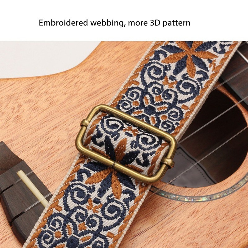 Embroidered Ukulele Strap Ethnic Style Adjustable Length Nylon Leather Comfortable