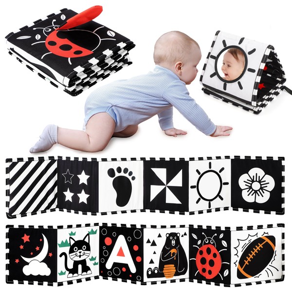 URMYWO Baby Toys 0-6 Months, Black and White Sensory Toys Brain Development, Tummy Time Toys, Soft Baby Book, Baby Essentials for Newborn 0-6-12 Months Montessori Toy Gifts