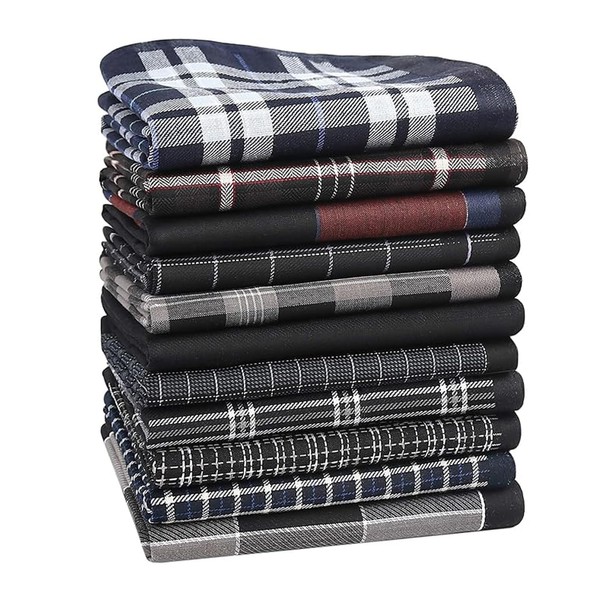 HOULIFE Handkerchiefs for Men Black Checkered Pattern Handkerchief 100% Soft