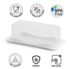 Signoraware Butter Dish with Lid -Butter Keeper Container with Clear Lid for Countertop, Frige- Durable Plastic, Unbreakable Standard Butter Dish Holder For Home, Camping, Multipurpose Bpa Free- White