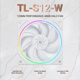 Thermalrlght TL-S12W CPU Fan Case Cooler PWM Fan, 4pin PWM Connector Computer Fan with ARGB Aperture, 1500RPM Speed PC Cooling Fan(120mm,White)