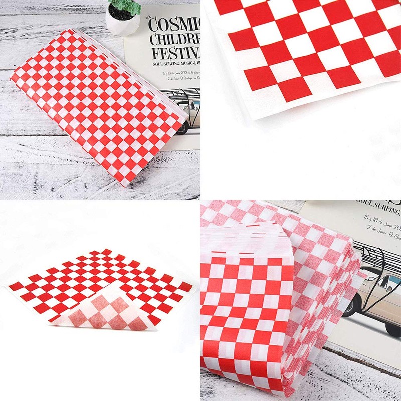 100Pcs Greaseproof Paper Sheets,Food Ggrade Wrap Paper Sheets Waterproof Checkered