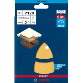 Bosch Professional Expert C470 Sandpaper with 11 Holes (for Hardwood, Paint on Wood, 102 x 62, 93 mm, 120 Grit, Accessories, Multi-Sander) Pack of 10