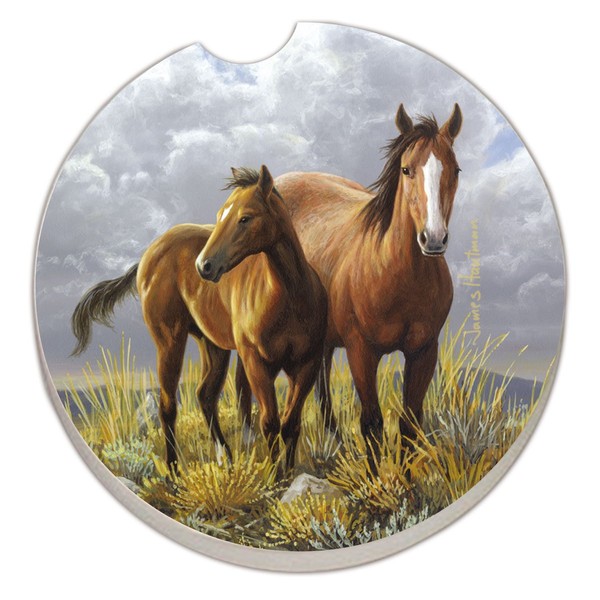 CounterArt Absorbent Stoneware Single Car Coaster, Mare and Foal