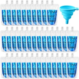 Patelai 300 Pcs Plastic Flask 8 oz Enjoy Summer Prints Drink Pouches, Reusable Juice Pouches Leakproof Drink Bags Bulk with Collapsible Silicone Funnel for Travel Outdoor Sports Concerts Events