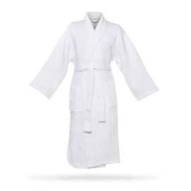 CHADSWORTH & HAIG Pure Elegance Cotton & Modal Diamond Jacquard Bathrobe - Soft, Silky Feel - Men, Women, Unisex - WHITE - S/M