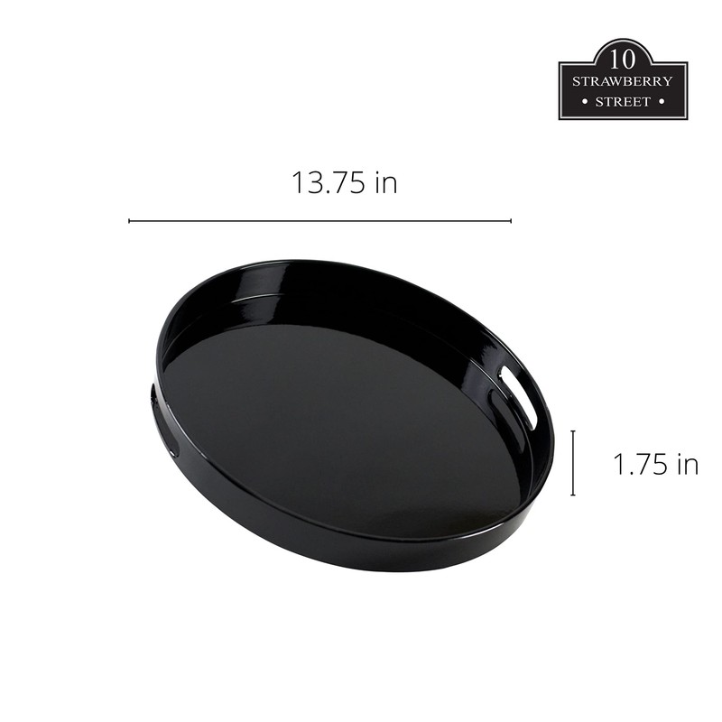 10 Strawberry Street 13.5" Lacquer Round Serving Tray with handles,
