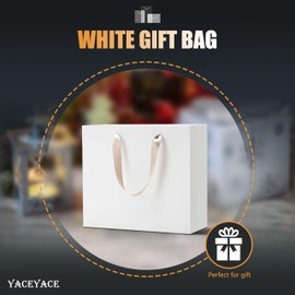 YACEYACE White Gift Bags Large Size, 20Pcs 12.5x4.5x11 Inch Large Paper Gift Bags with Ribbon Handles,Large Gift Bags Bulk,Large Kraft Paper Gift Bags