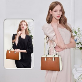 KURGOOL Handbags Purses for Women, Trendy Leather Dual-tone Tote Purse, Designer Handbag Shoulder Bag Top Handle Satchel Bags (Brown & White)