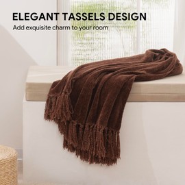 RECYCO Throw Blanket Soft Cozy Chenille Throw Blanket with Fringe Tassel for Couch Sofa Chair Bed Living Room Gift (Brown, 60'' x 80'')