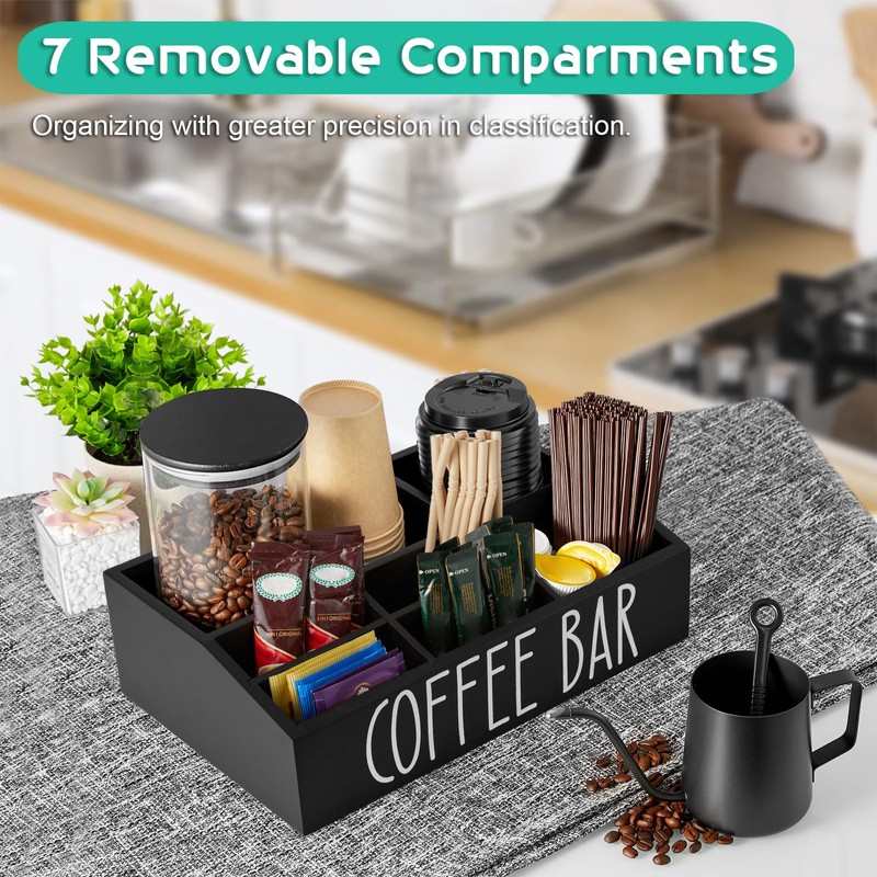 ALELION Coffee Station Organizer for Countertop - 7 Compartments Coffee
