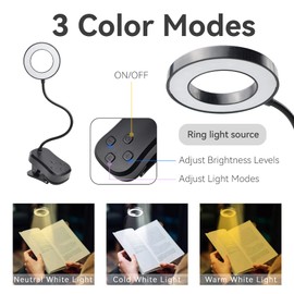 Reading Light, Rechargeable 20 LED Book Light for Reading in Bed, Portable Clip on Light with 3 Color Modes 5 Brightness, Adjustable Gooseneck & Lightweight, Eye-Friendly Bed Light for Bookworms Kids