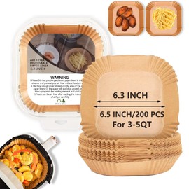 Heavy Duty Air Fryer Paper Liners,200 Pcs 6.5 Inch Square Parchment Paper,Non-Stick and Non-Leak Liners for Air Fryer, Oven, Steamer Pot & Microwave