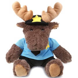 DolliBu Moose Police Officer Plush Toy - Super Soft Plush with Red Plaid Hoodie Stuffed Animal with Cute Cop Uniform and Cap Outfit - Gift with Personalization - 10 Inches