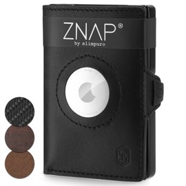 ZNAP Airtag Wallet aus Premium Leder | Kreditkartenetui Herren | Geldbörse Herren Klein | RFID-Blockierung & Slim Wallet I Kartenetui, Air Tag Geldbeutel Portemonnaie Herren - 12 Karten - Schwarz