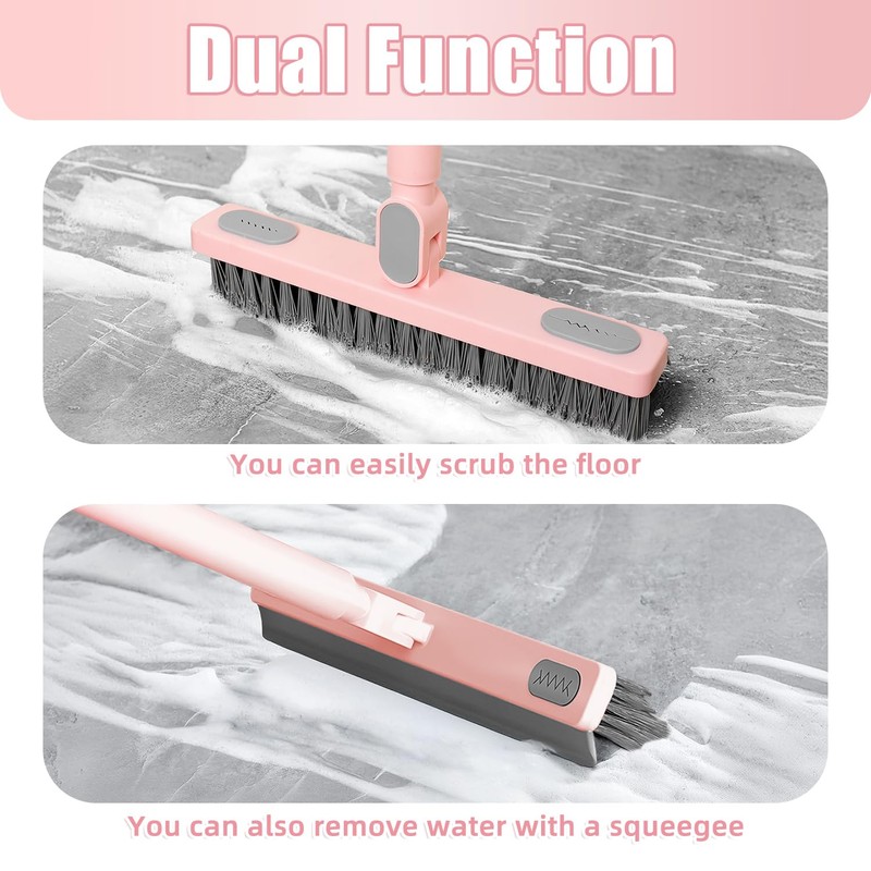 KZKR Floor Scrub Brush With Squeegee, Grout Brush With Telescopic
