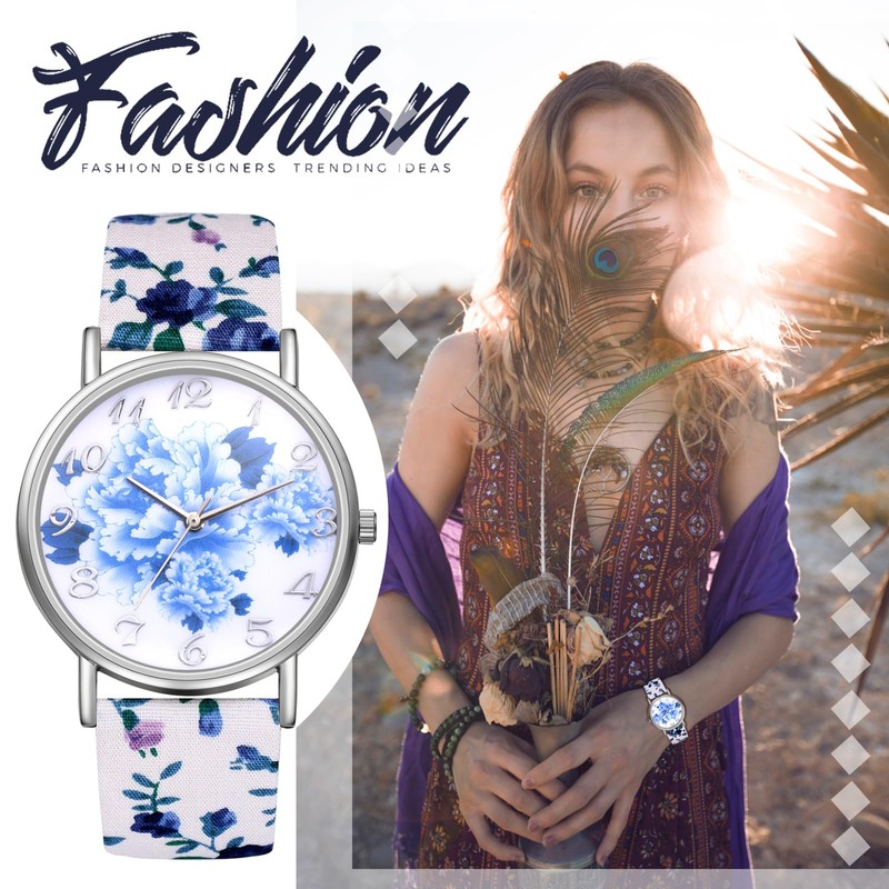 Avaner Women's Leather Wrist Watches Boho Floral Printed Ladies Large