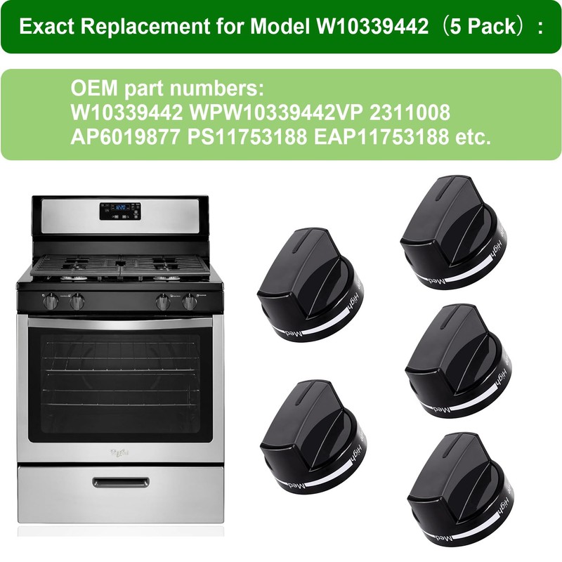 W10339442 Stove Knobs Replacements,Compatible with Whirlpool Gas Range Stove Oven,Control