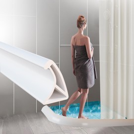 Shower Threshold Water Barrier, Self-Adhesive Silicone Splash Guard for Shower, Kitchen Countertop, Sink, Cooktop, and Bathtub (98"L+ setting tools)