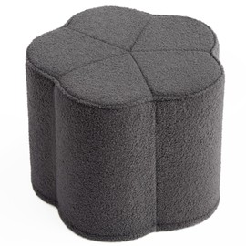 Blissful Diary Flower Pouf Ottoman, Charm Floor Pouf for Home Decor, Full Foam Filling Foot Rest for Couch, Comfy Floral Pouf for Living Room, Bedroom, Kids Room - Dark Grey